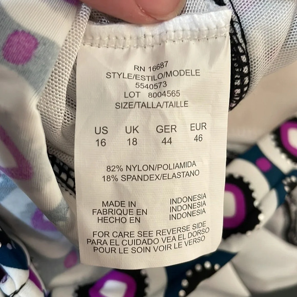 Swim Solutions Printed Hip Minimizer One-Piece Swimsuit Purple 16 - Picture 11 of 11